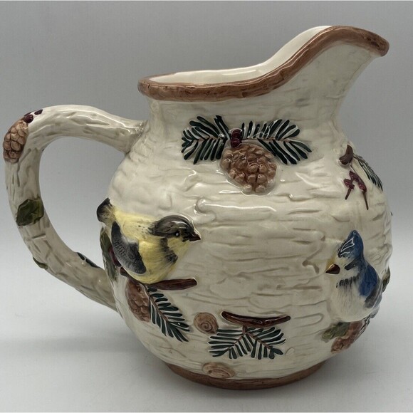 Sonoma Knollwood Ceramic Pitcher Bird Decor Pretty Pine cones Made In China - Picture 1 of 5